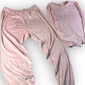 Juicy Couture Lola Pink Blush Velour Set Loungewear Bling Y2K Style Booty Logo